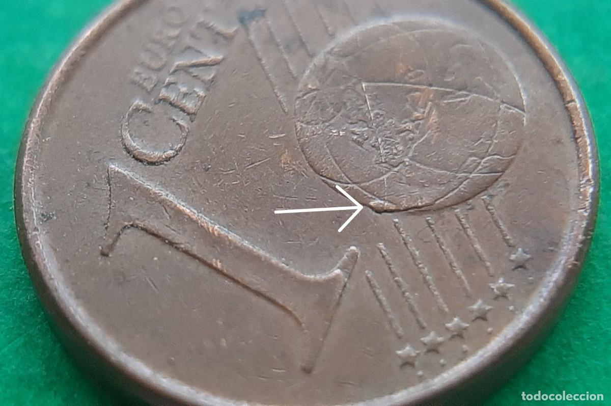 Monedas con errores: (ERROR-ESPA&Ntilde;A)(1999) 1 C&Eacute;NTIMO CON EXCESO DE METAL EN BOLA DEL MUNDO - Foto 2