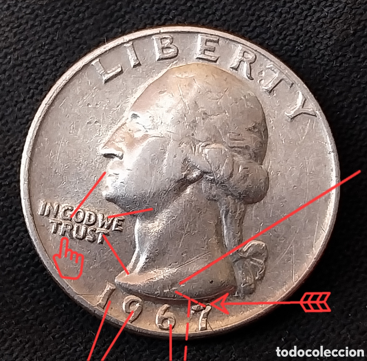 Monedas con errores: Cuarto Dollar EEUU 1967 con errores de acu&ntilde;aci&oacute;n distintivos. - Foto 6