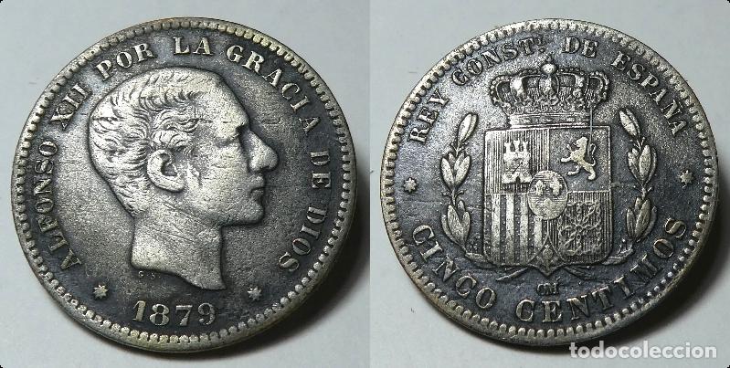 Monedas con errores: Moneda de 5 c&eacute;ntimos 1879 variante o error en plata - Foto 1