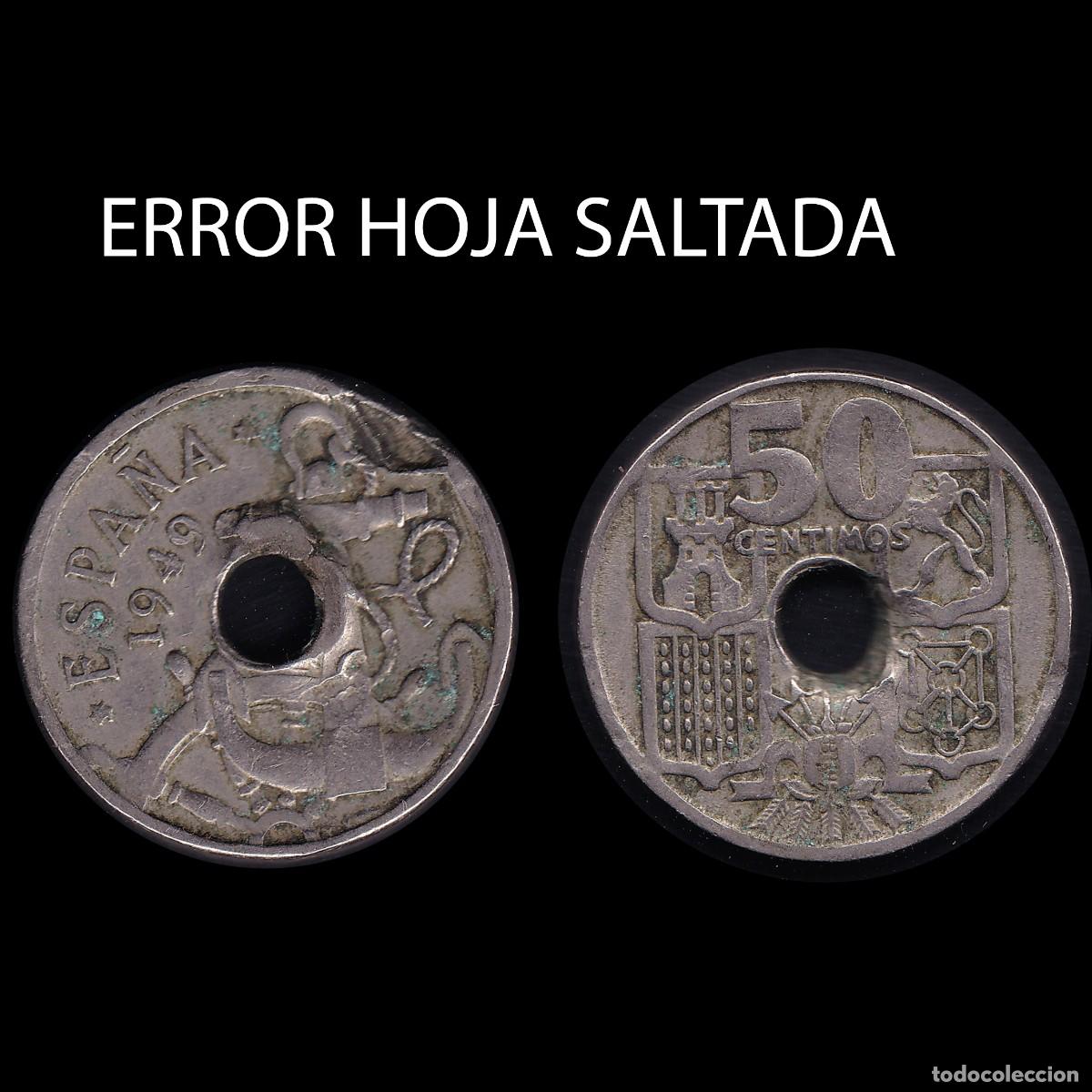 Monedas con errores: MONEDAS ESPA&Ntilde;A ERROR HOJA SALTADA.1949 50ct .MBC.+ OBSEQUIO R 313 - Foto 1