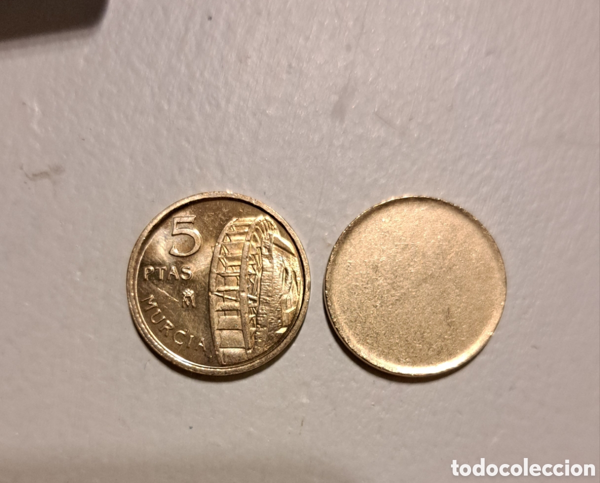 Monedas con errores: Error, cospel 5 pesetas peque&ntilde;a sin acu&ntilde;ar - Foto 1