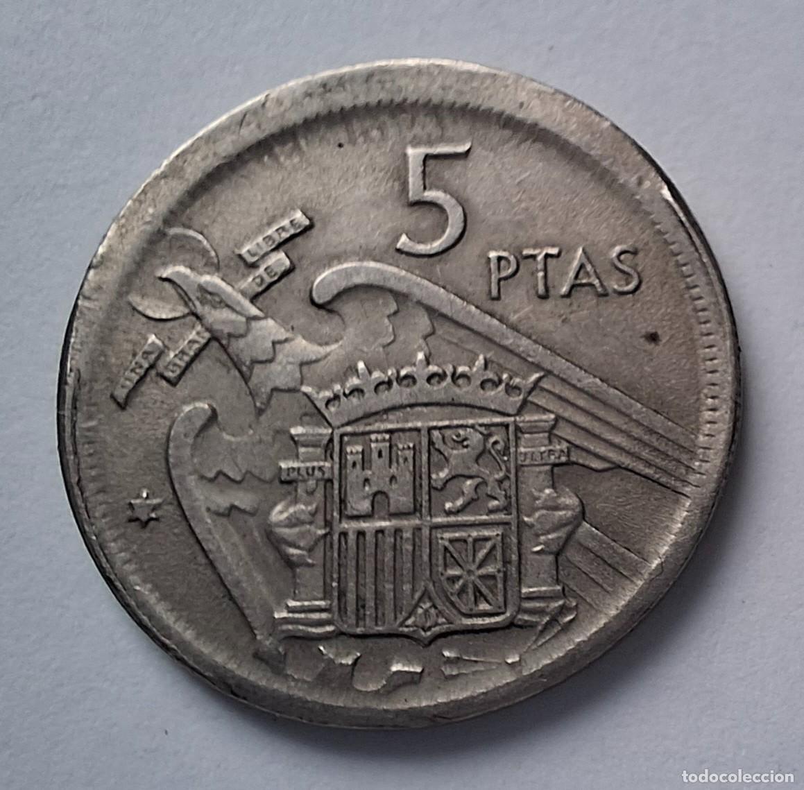 Monedas con errores: ## error # 5 Pesetas de 1957 desplazada y repintada ## - Foto 2