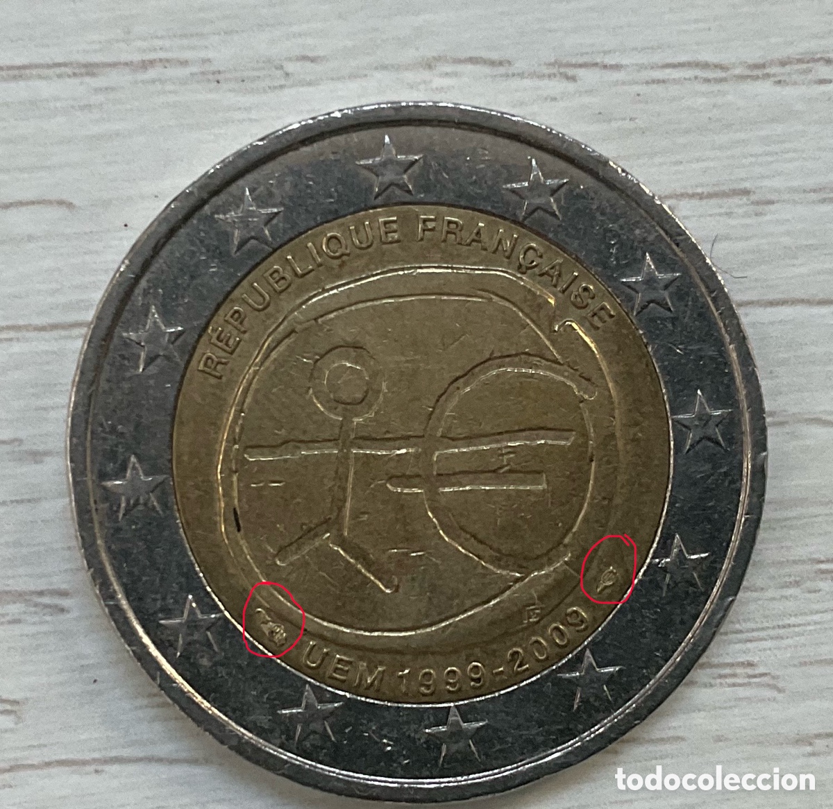 Monedas con errores: Moneda 2&euro; errores 10 a&ntilde;os del euro - Foto 1