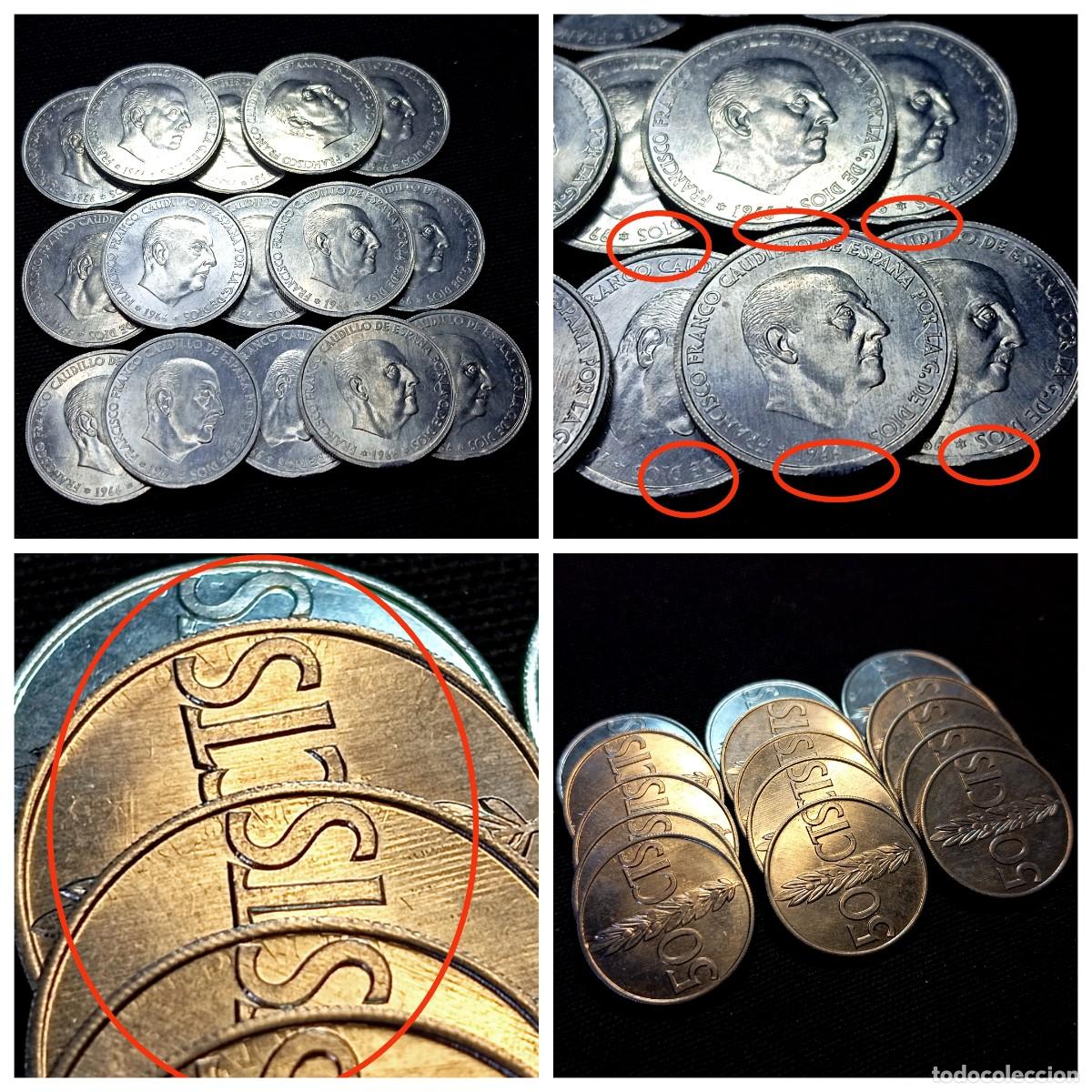 Monete con errori: ⚜️ BAT2 1. Varios errores. 15 monedas de 50 céntimos 1966 sin circular. Segmentadas y remarcadas