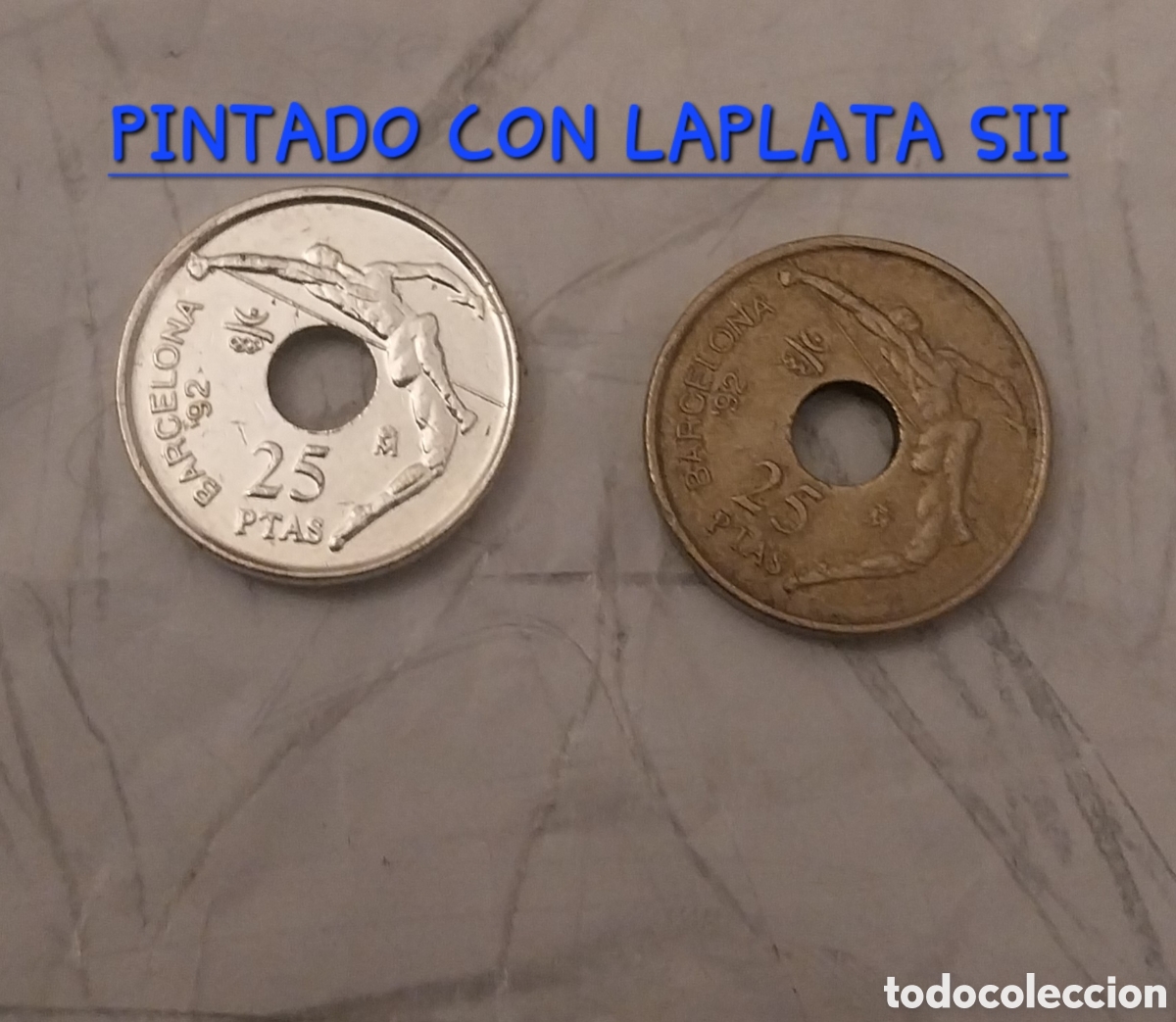M&uuml;nzen mit Fehlern: Moneda espa&ntilde;ola conmemorativa de 25pts PLATEADA variante saltador p&eacute;rtiga Barcelona '92. Una variant