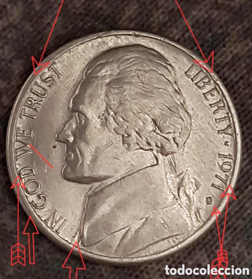 Monedas con errores: FIVE CENT 1971 Estados Unidos ERROR - Foto 1