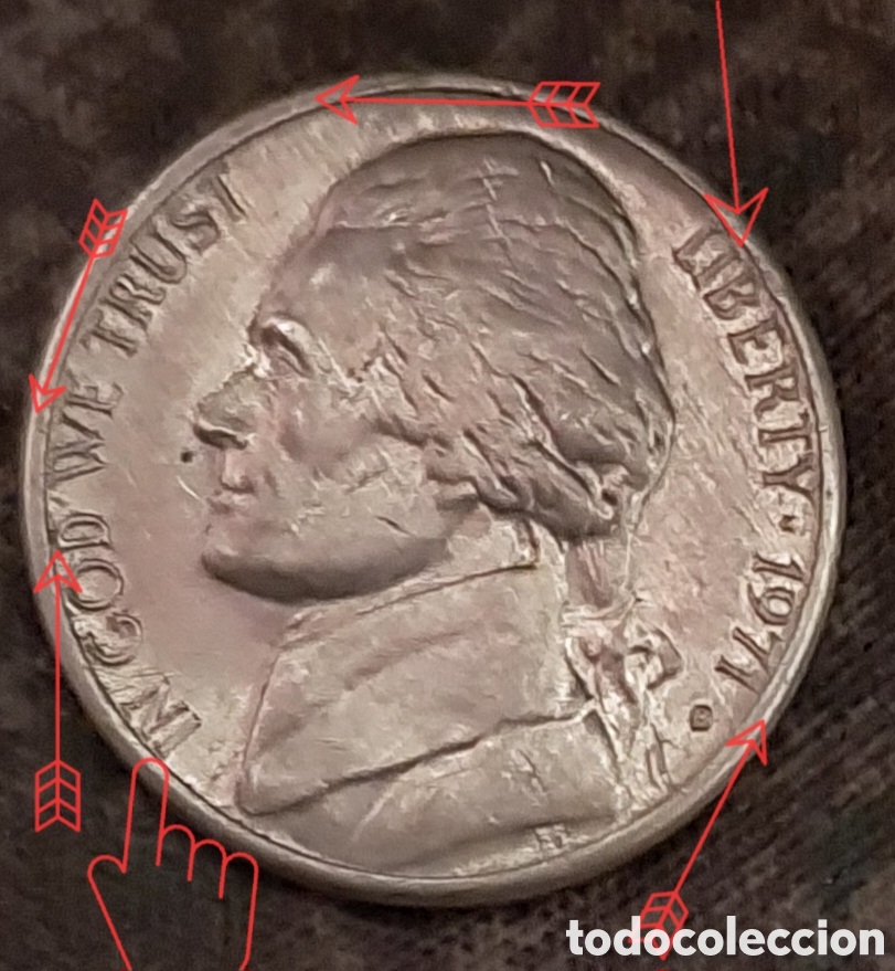 Monedas con errores: FIVE CENT 1971 Estados Unidos ERROR - Foto 4