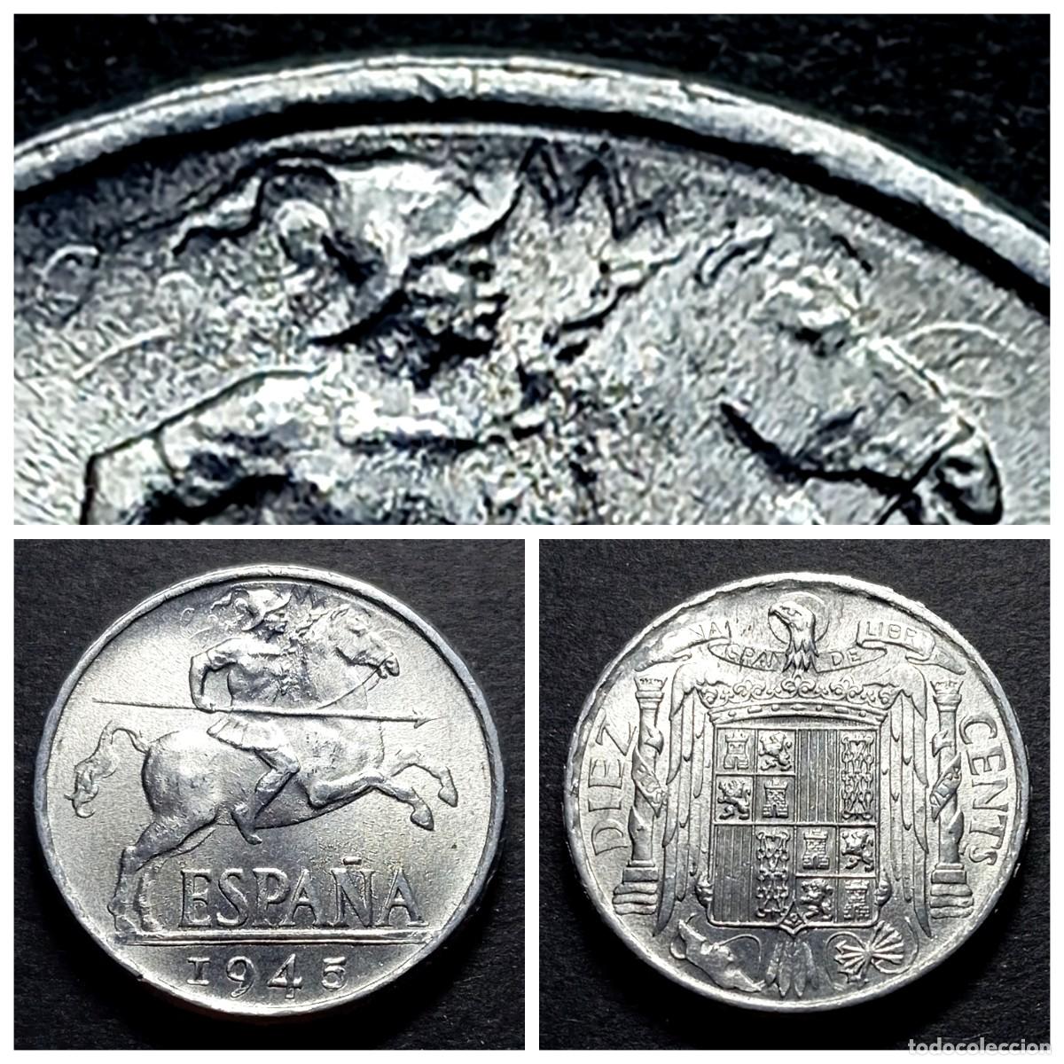 Monedas con errores: ⚜️ BAU1 7. Error repinte. Espa&ntilde;a. 10 c&eacute;ntimos 1945. UNC - Foto 1