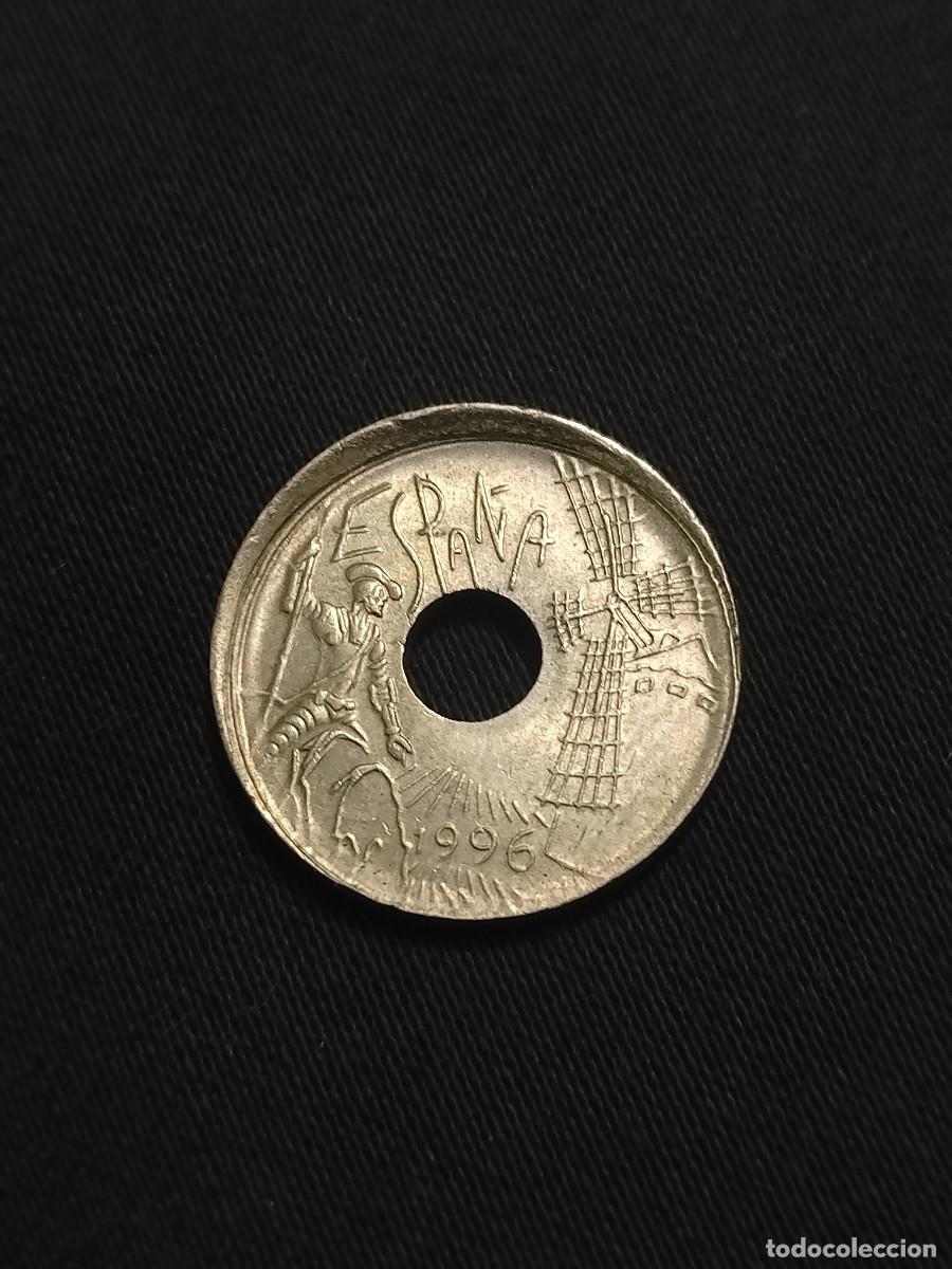 Monedas con errores: Error desplazada! 25 c&eacute;ntimos 1996 Castilla la Mancha - Foto 1