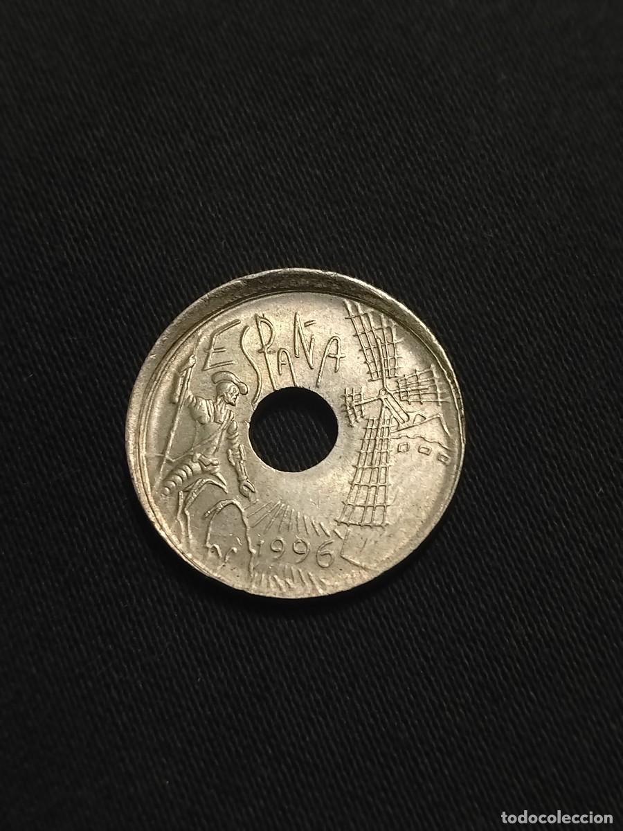 Monedas con errores: Error desplazada! 25 c&eacute;ntimos 1996 Castilla la Mancha - Foto 2