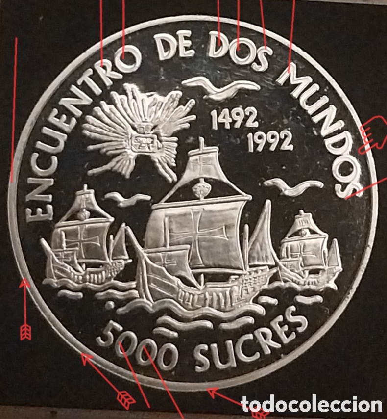 Monedas con errores: 5.000 SUCRES ERROR DE ECUADOR 1991. - Foto 2