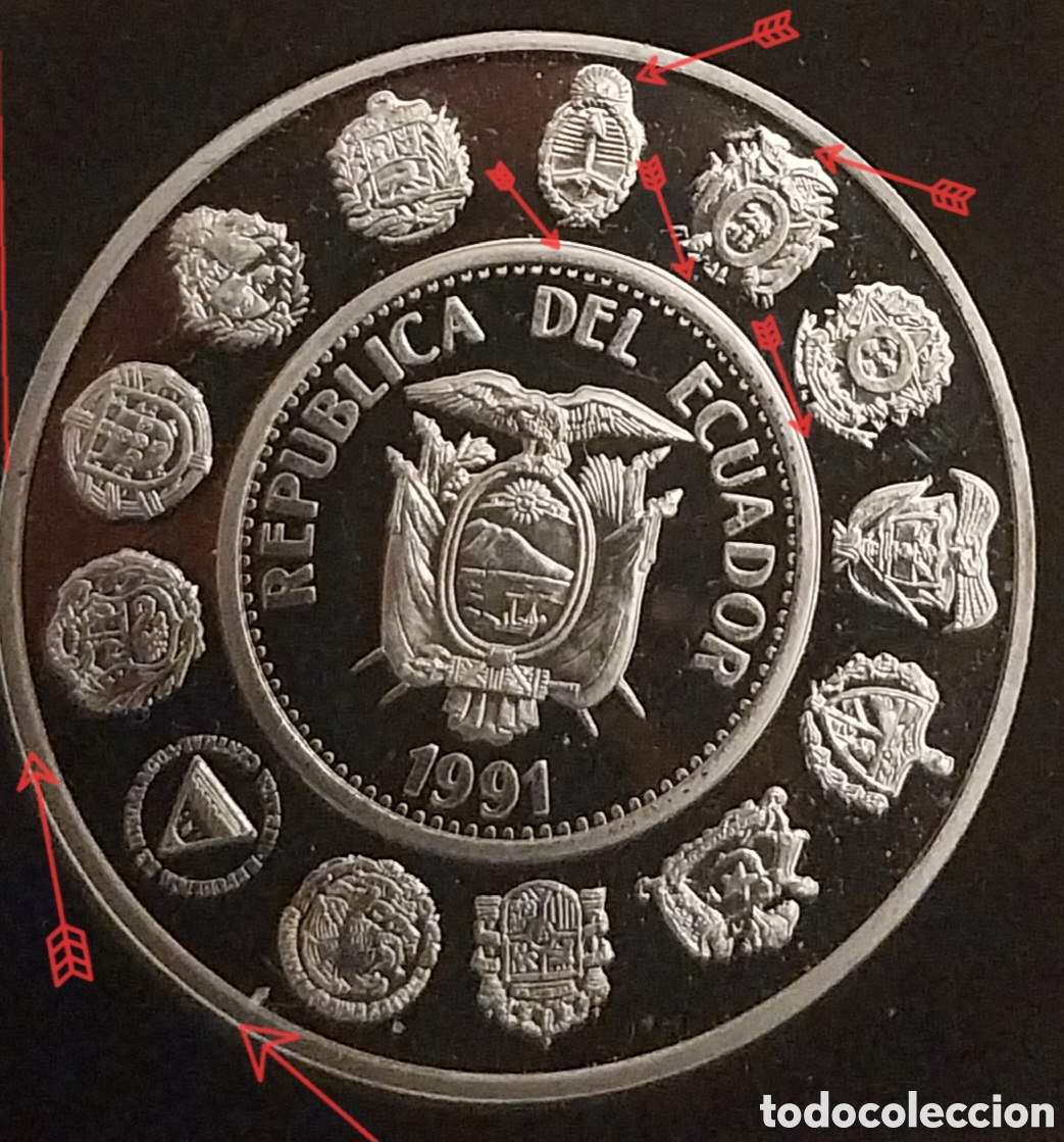 Monedas con errores: 5.000 SUCRES ERROR DE ECUADOR 1991. - Foto 5