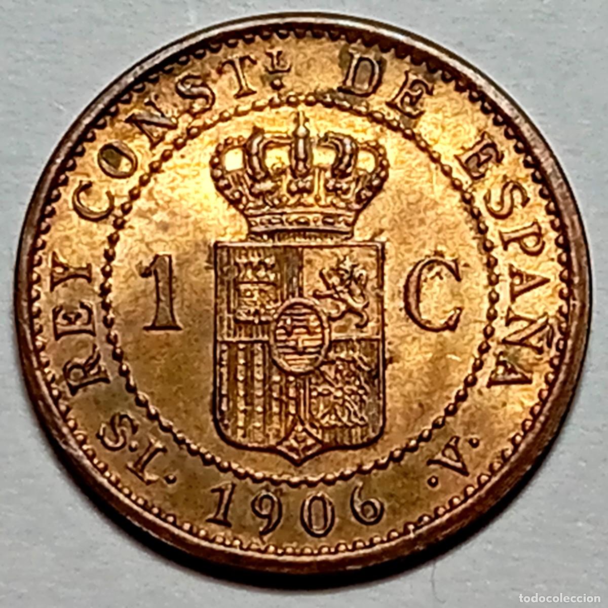 Monedas con errores: ⚜️ BAV2 0. Variante. 1906 *06 SL V. 1 c&eacute;ntimo. Oreja y cuello rayados - Foto 4
