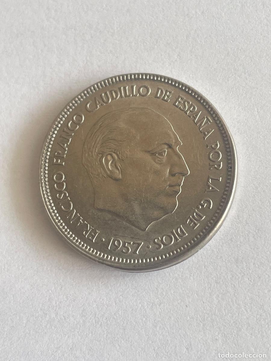 Monedas con errores: * ERROR EXQUISITO * 25 ptas 1957*64. VIROLA SALTADA - Foto 4