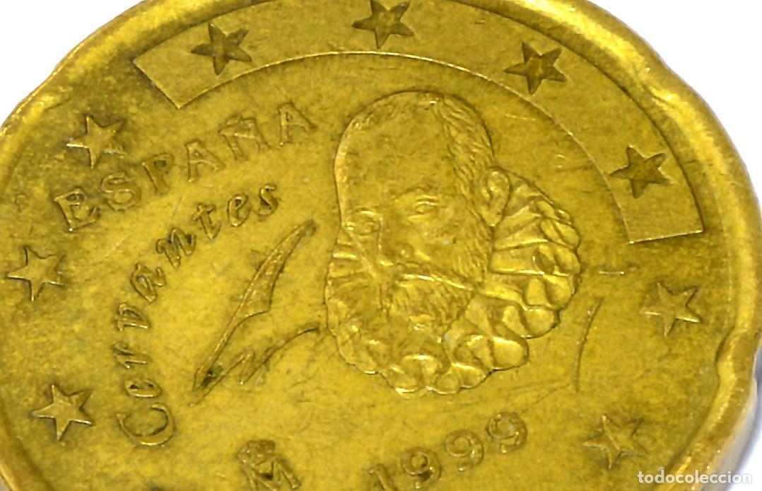 Monedas con errores: MONEDA DE 20 C&Eacute;NTIMOS, 1999, MIN&Uacute;SCULA PROTUBERANCIA EN CABEZA DE CERVANTES - Foto 1