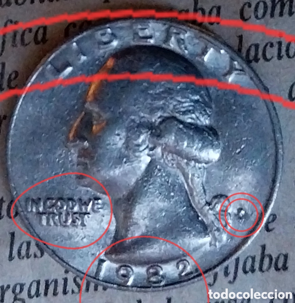 Monedas con errores: Cuarto dollar RAREZA ALTA errores 1982 - Foto 2