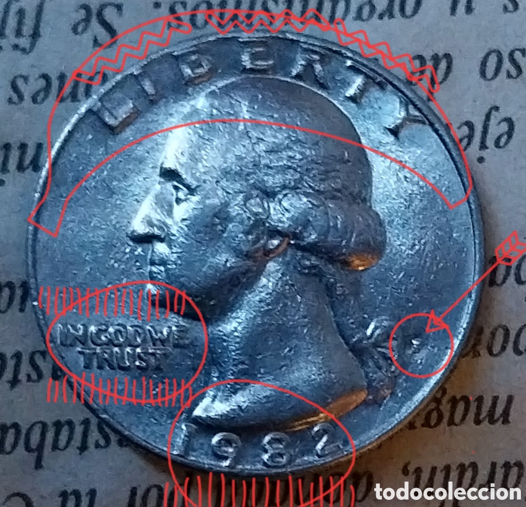 Monedas con errores: Cuarto dollar RAREZA ALTA errores 1982 - Foto 1