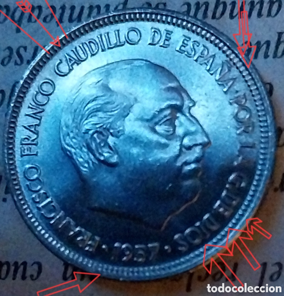 Monedas con errores: 5ptas 1957*⁵⁹, Espa&ntilde;a Caudillo error - Foto 2
