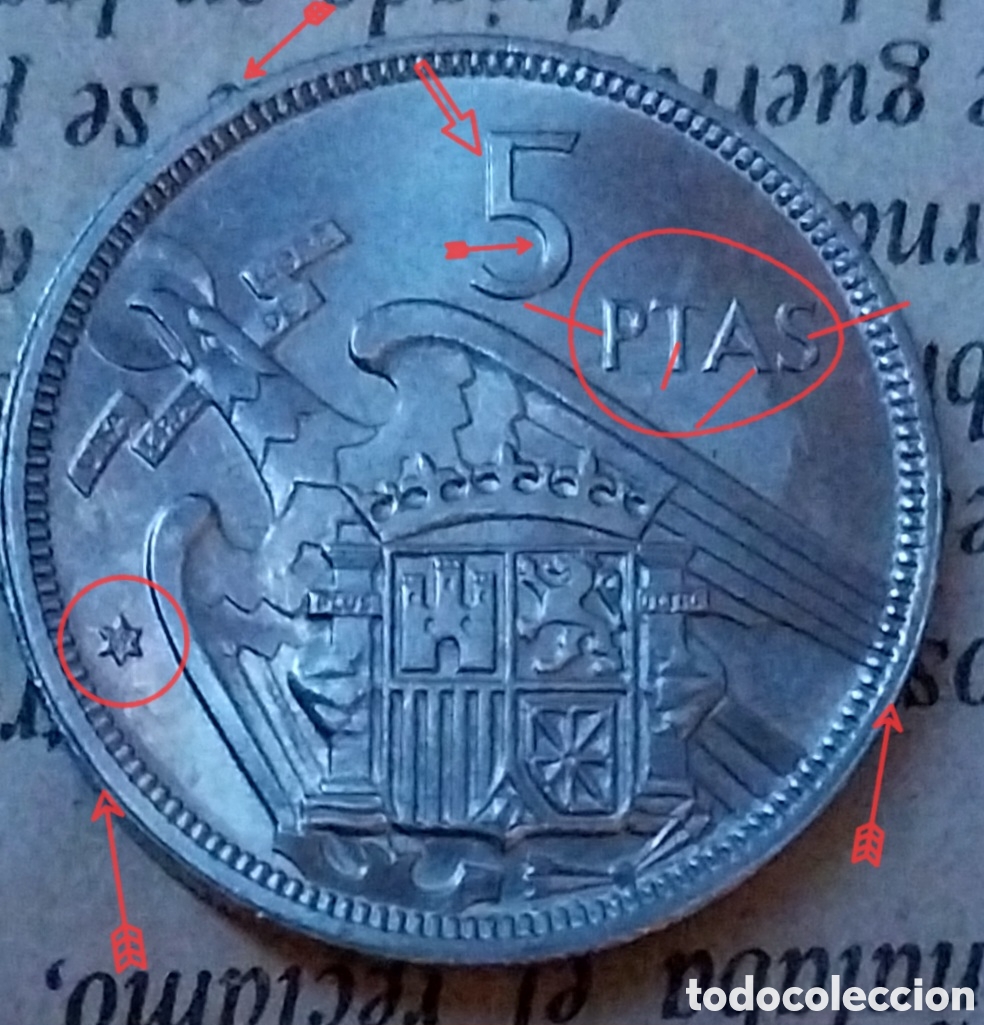 Monedas con errores: 5ptas 1957*⁵⁹, Espa&ntilde;a Caudillo error - Foto 3