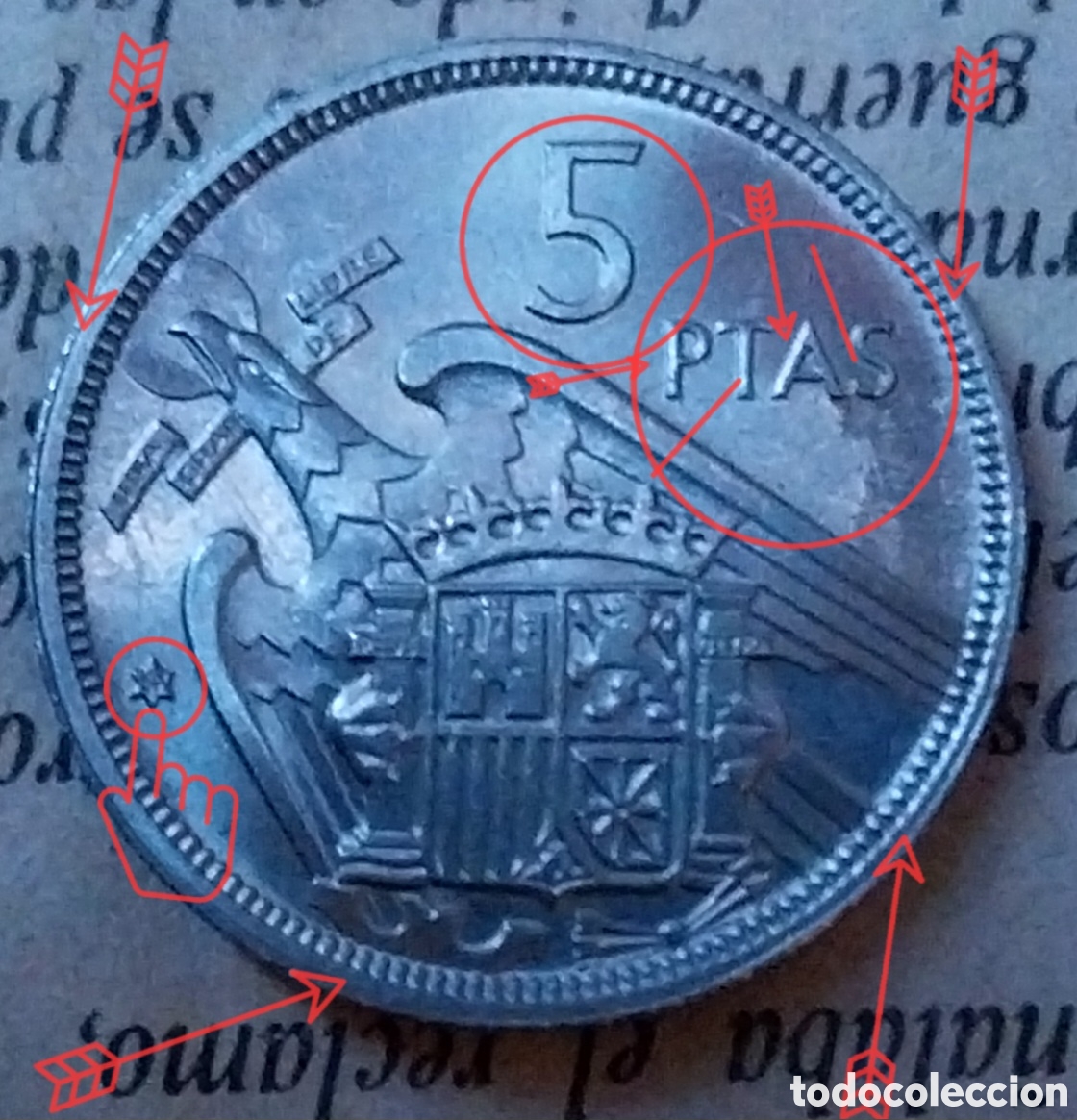 Monedas con errores: 5ptas 1957*⁵⁹, Espa&ntilde;a Caudillo error - Foto 1