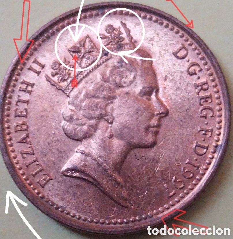 Monedas con errores: One Penny 1997 error, Rotura de cu&ntilde;o - Foto 3