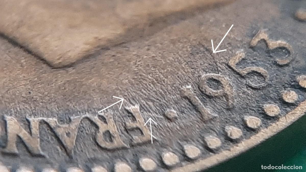 Monedas con errores: (ERROR-ESPA&Ntilde;A)(1953*63) 1 PESETA CON ERROR. REPINTE EN ANVERSO Y REVERSO - Foto 3