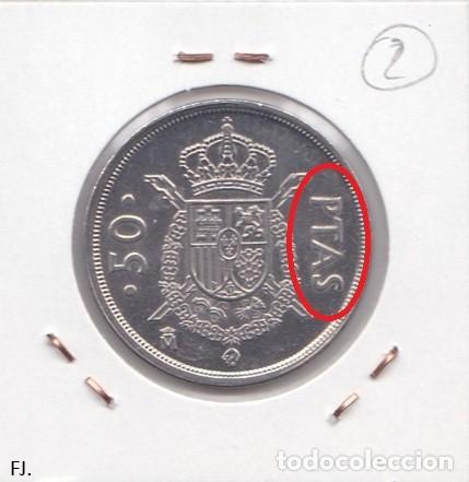 Monedas con errores: Moneda 50 Ptas 1982 J Carlos. Error, Remarcada, Ptas. Rev S/C. - Foto 2