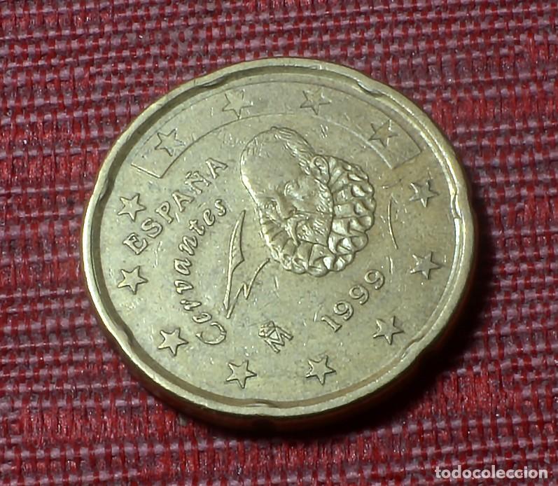 Monedas con errores: MONEDA 20 CTM. 1999, PEQUE&Ntilde;A PROTUBERANCIA EN CABEZA DE CERVANTES - Foto 1