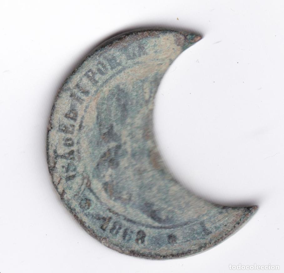 Monedas con errores: Isabel II. 1868. 5 C&eacute;ntimos de Escudo. &Uacute;nico y raro error moneda segmentada habiendo circulado - Foto 1