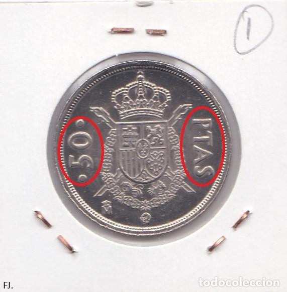 Monedas con errores: Moneda 50 Ptas 1983 J Carlos. Error, Remarcada 50-Ptas. Rev S/C. - Foto 2