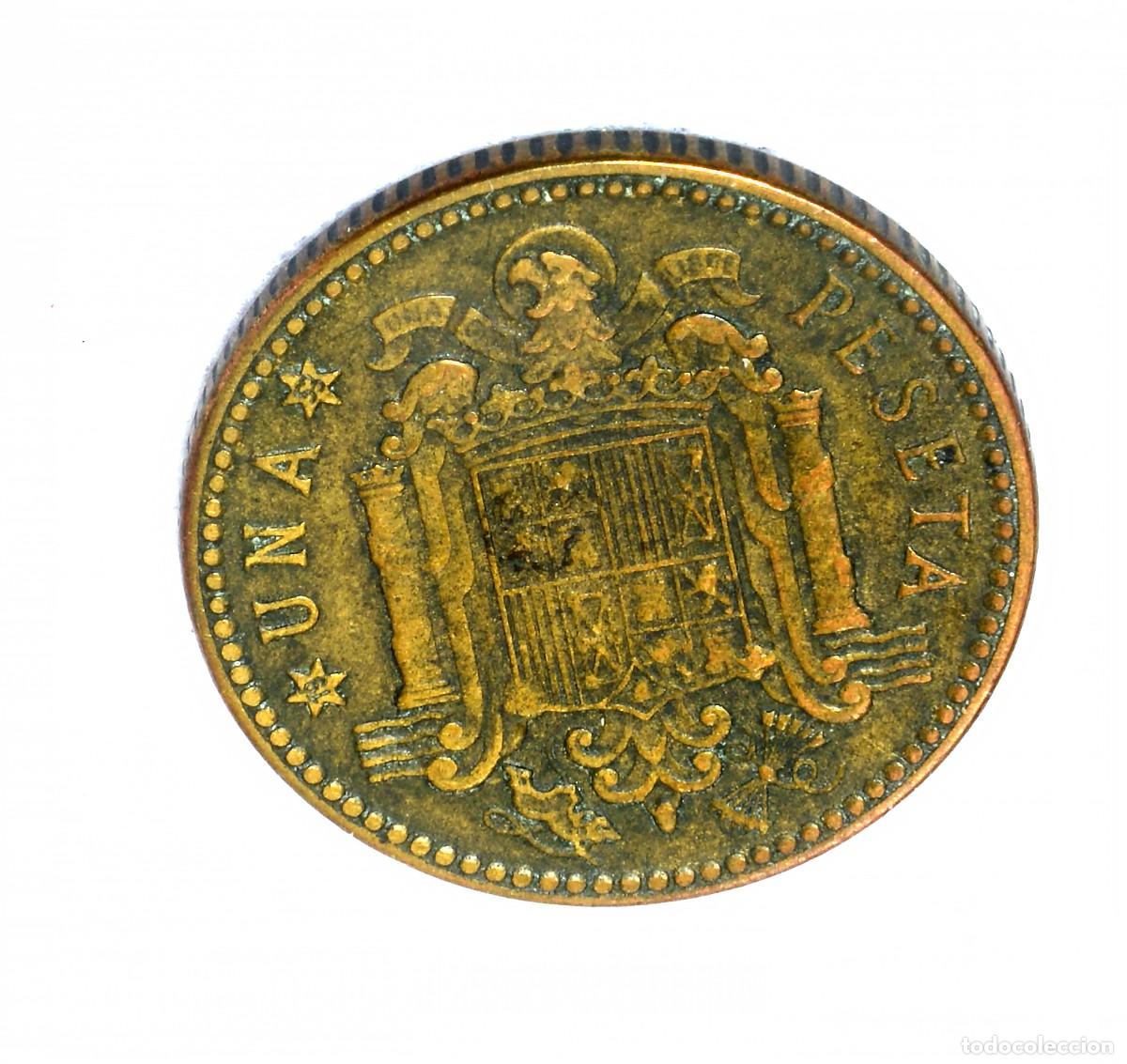 Monedas con errores: MONEDA DE 1 PESETA 1947*53: L&Iacute;NEA LARGA DE MATERIAL EN EL ANVERSO - Foto 2