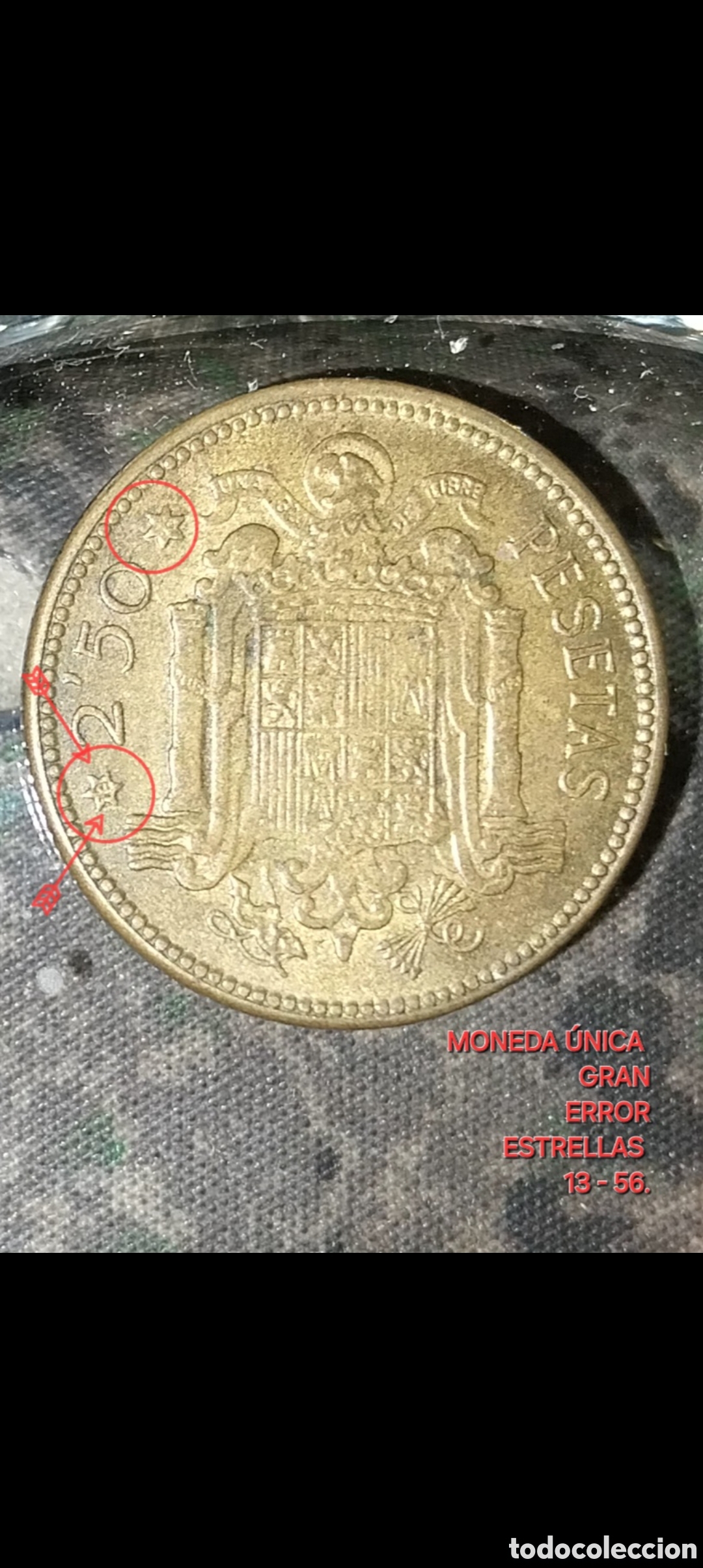 Monedas con errores: 2,50 Ptas 1953 Franco - Estrellas 13-56 Error Cu&ntilde;o - MBC - Foto 7