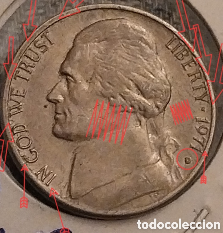 Monedas con errores: Five Cent E.E.U.U ERROR 1971 - Foto 6