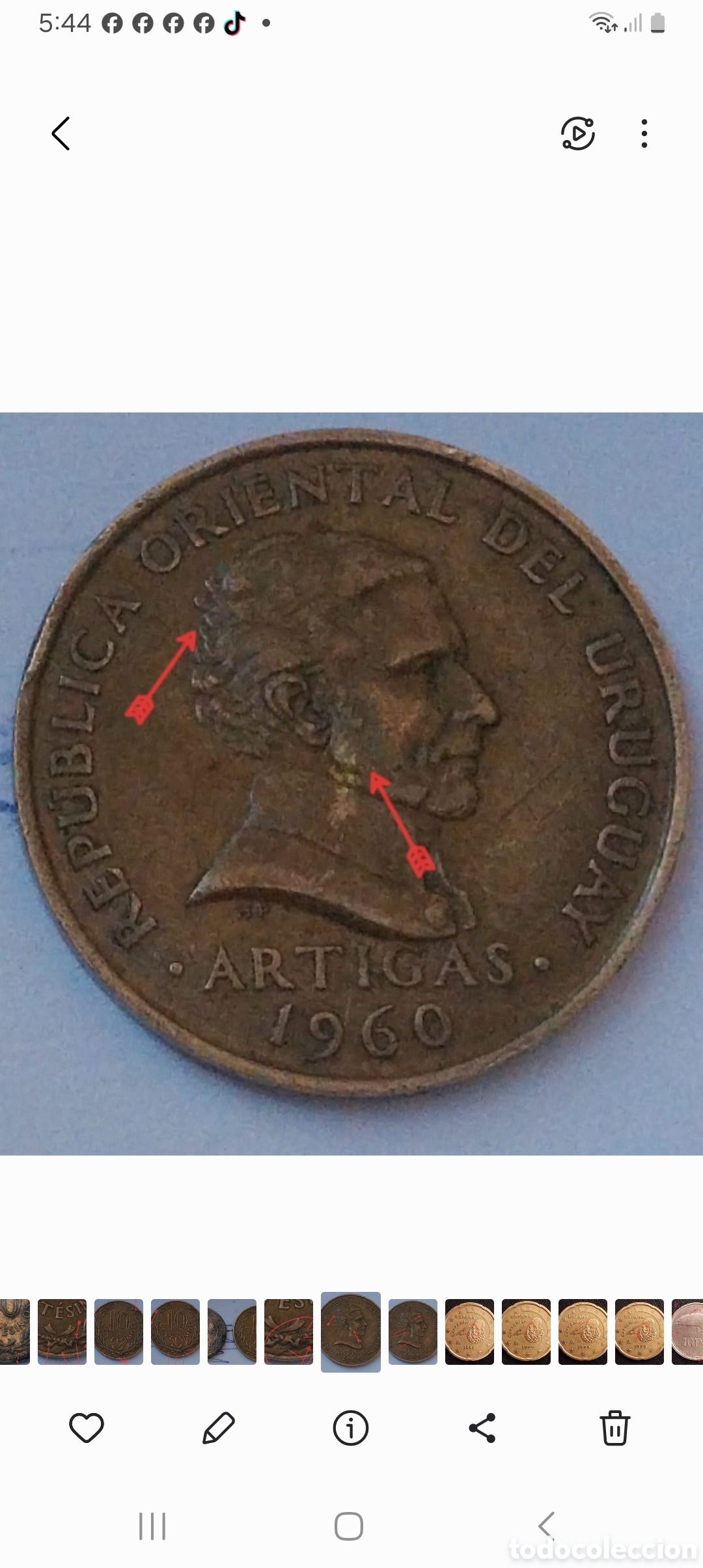 Monedas con errores: ARTIGAS ARGENTINA 1960, ERRORES Centesimos - Foto 4