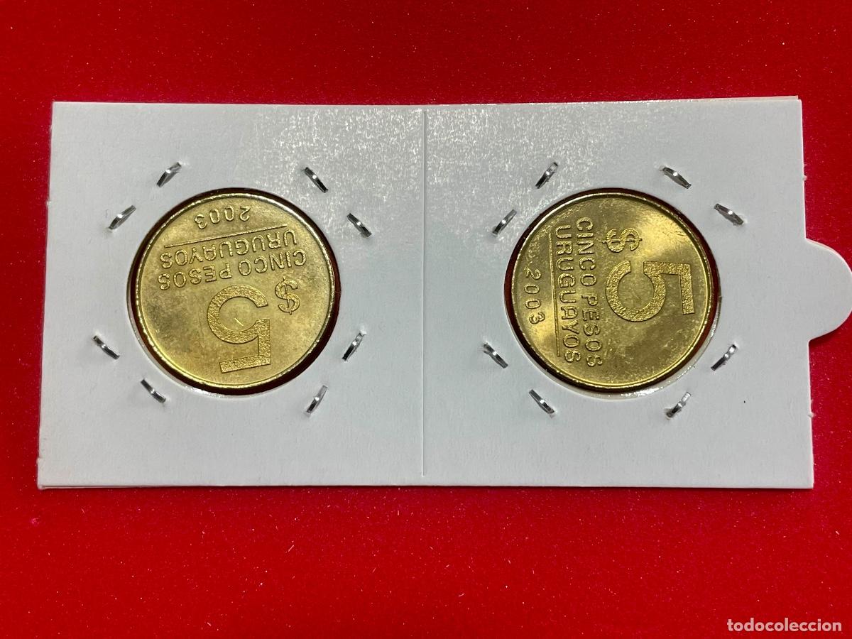 Monedas con errores: * ERROR * 5 pesos URUGUAY 2003 REVERSO GIRADO - Foto 2
