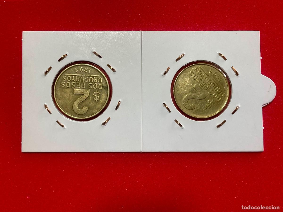 Monedas con errores: * ERROR * 2 pesos URUGUAY 1994 REVERSO GIRADO - Foto 2