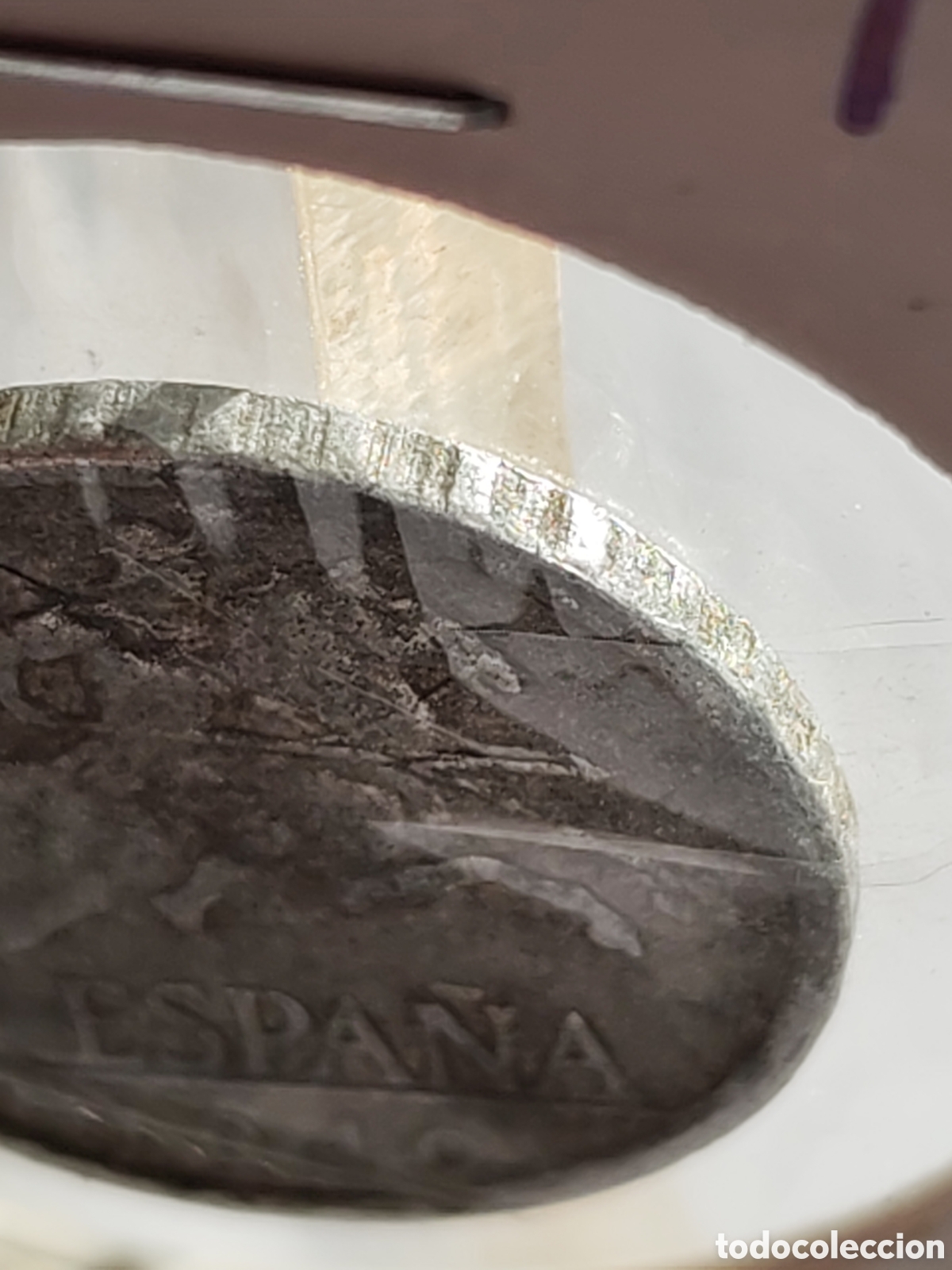 Monedas con errores: Espa&ntilde;a. 5 centimos 1940. Error troquel roto. Aluminio - Foto 5