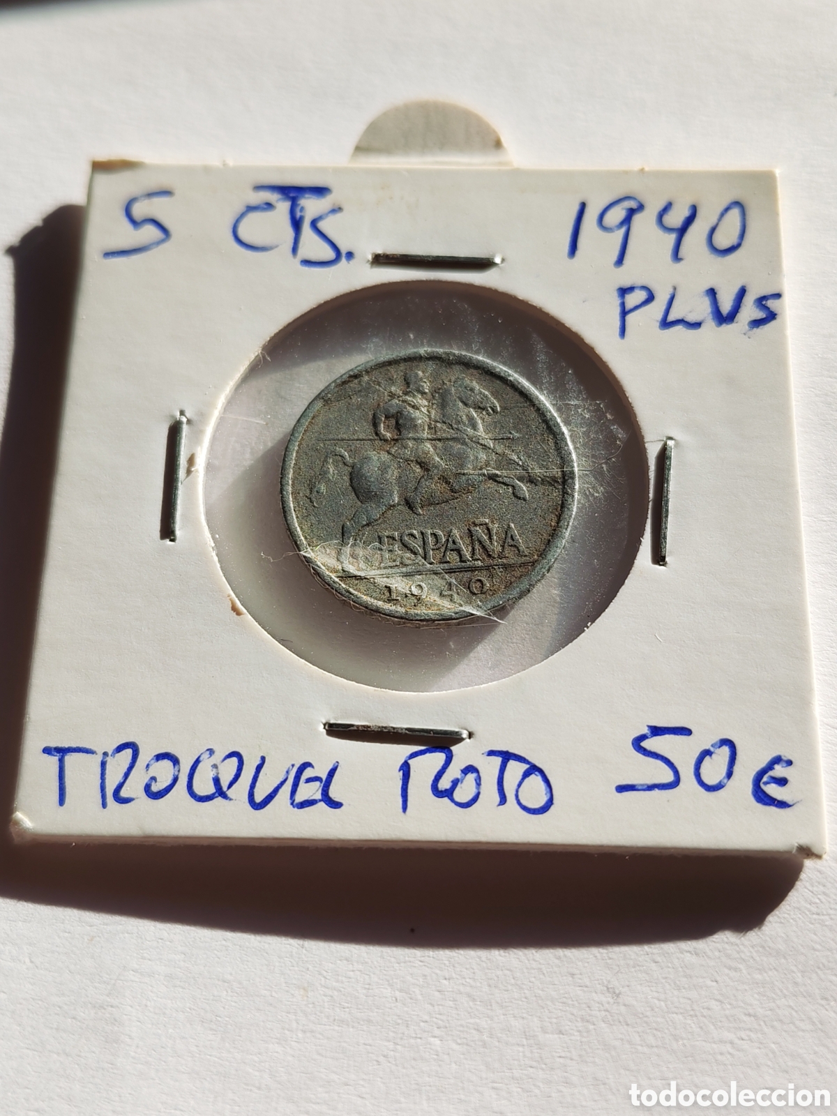 Monedas con errores: Espa&ntilde;a. 5 centimos 1940. Error troquel roto. Aluminio - Foto 1
