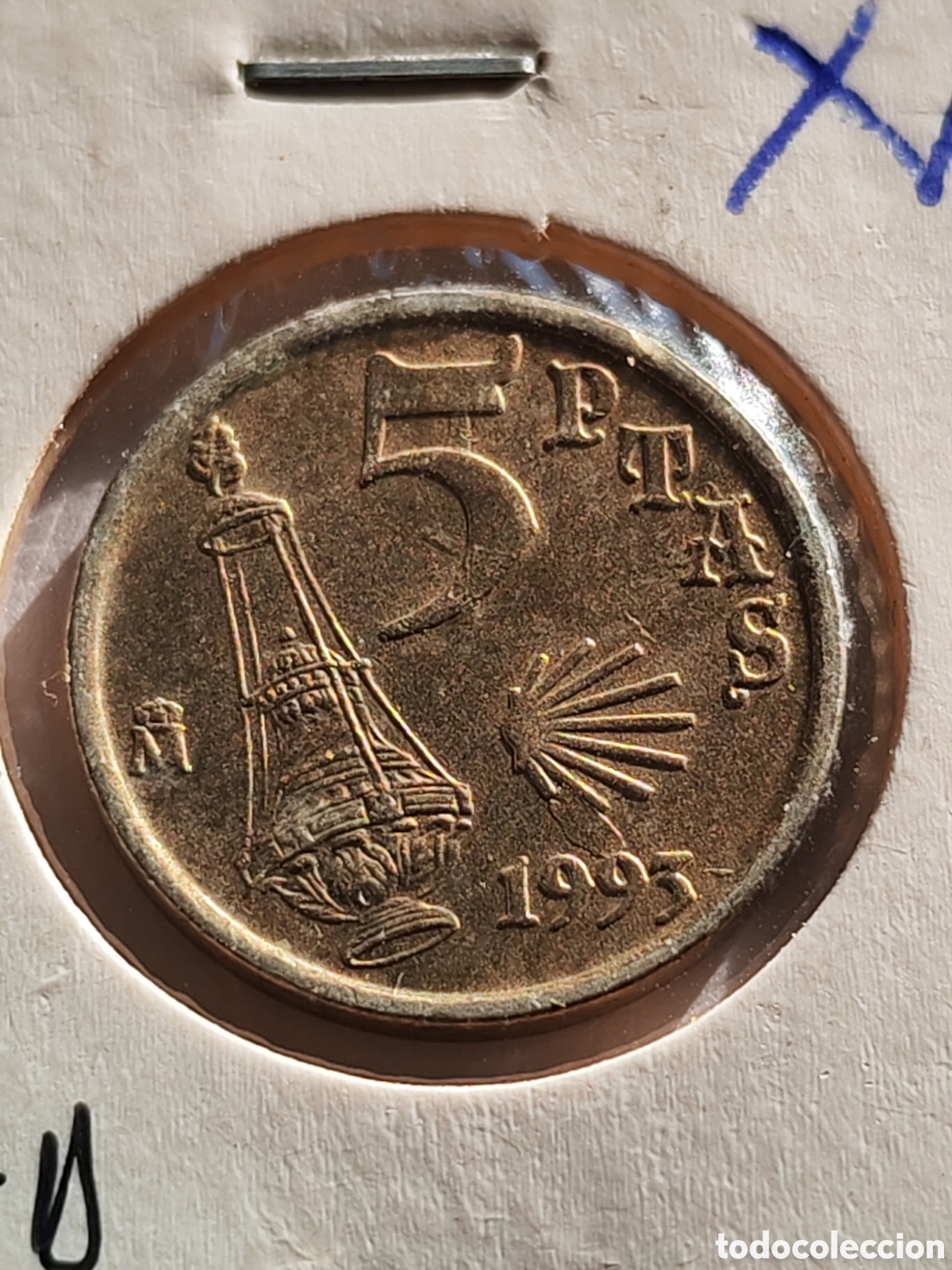 Monedas con errores: Espa&ntilde;a. 5 pesetas 1993. Xacobeo. Variante cu&ntilde;o 5 - Foto 3