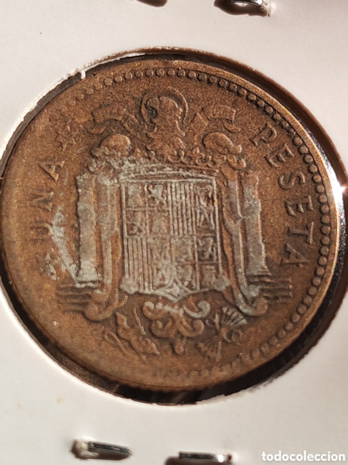 Monedas con errores: Espa&ntilde;a. 1 Una peseta 1947 *49 error troquel roto - Foto 4