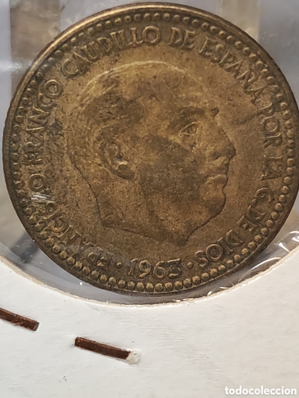 Monedas con errores: Espa&ntilde;a. 1 Una peseta.1963 *63 . Error. Francisco invertido. - Foto 3