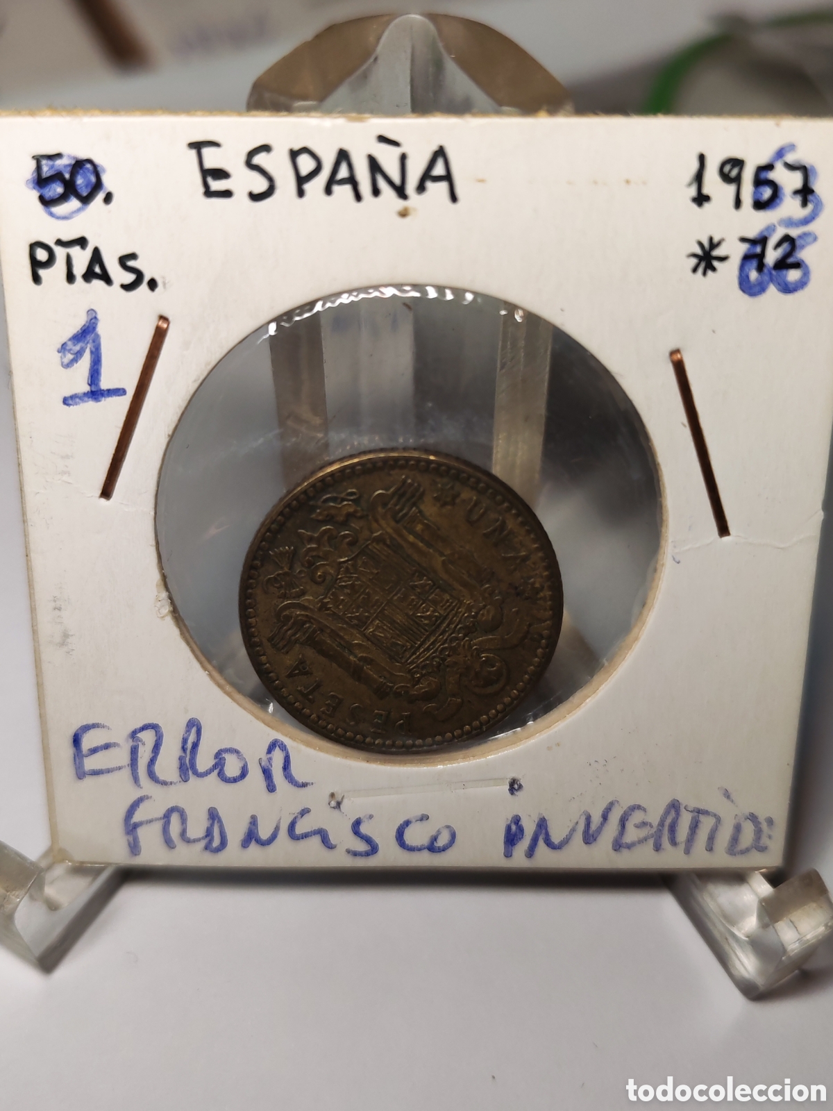 Monedas con errores: Espa&ntilde;a. 1 Una peseta.1963 *63 . Error. Francisco invertido. - Foto 1