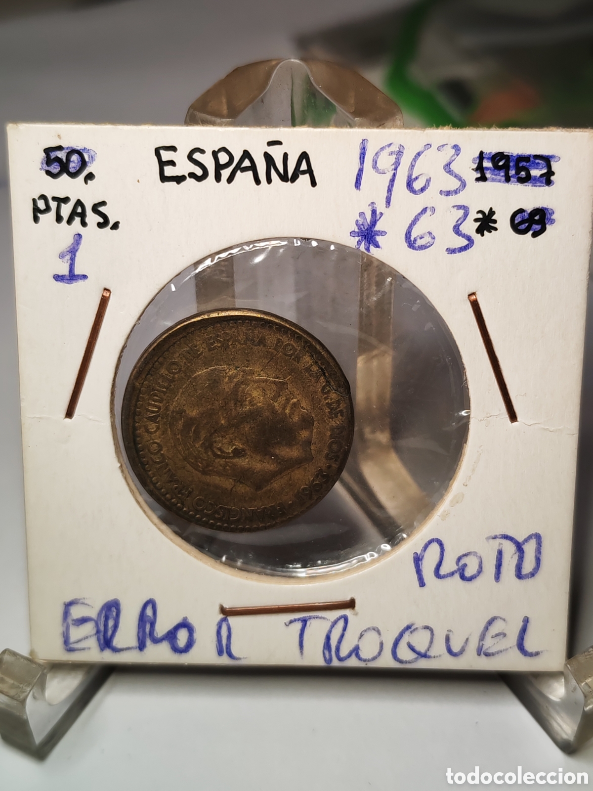 Monedas con errores: Espa&ntilde;a. 1 Una peseta.1963 *63 . Error. Troquel roto. - Foto 1