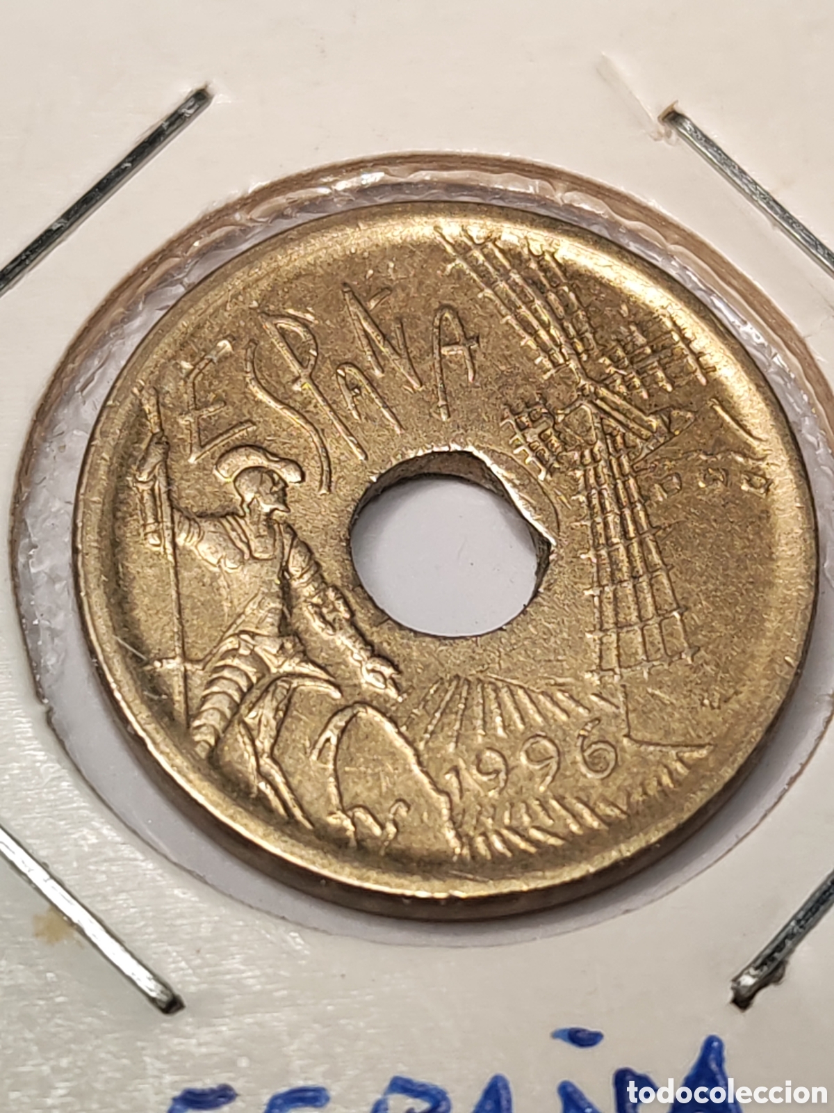 Monedas con errores: Espa&ntilde;a. 25 pesetas. 1996. Error . Defecto de troquel en circunferencia interior - Foto 4