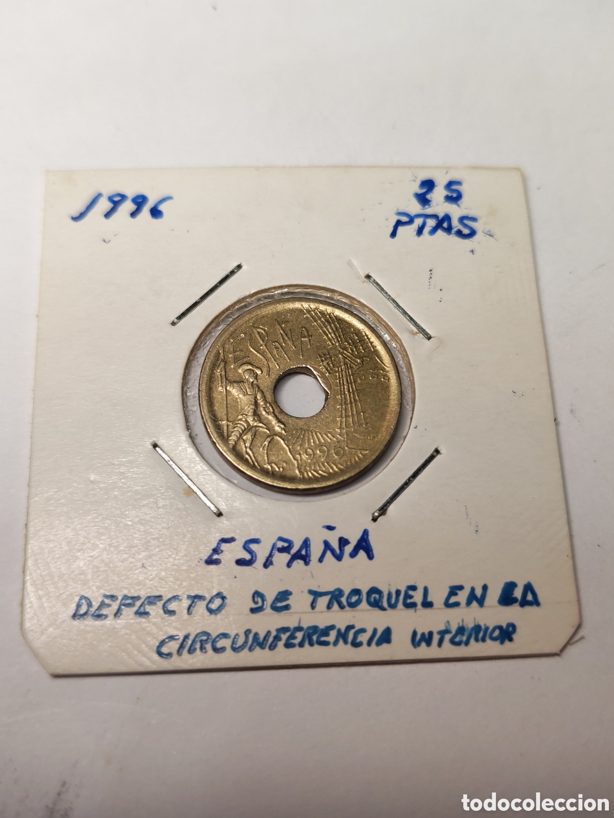 Monedas con errores: Espa&ntilde;a. 25 pesetas. 1996. Error . Defecto de troquel en circunferencia interior - Foto 1