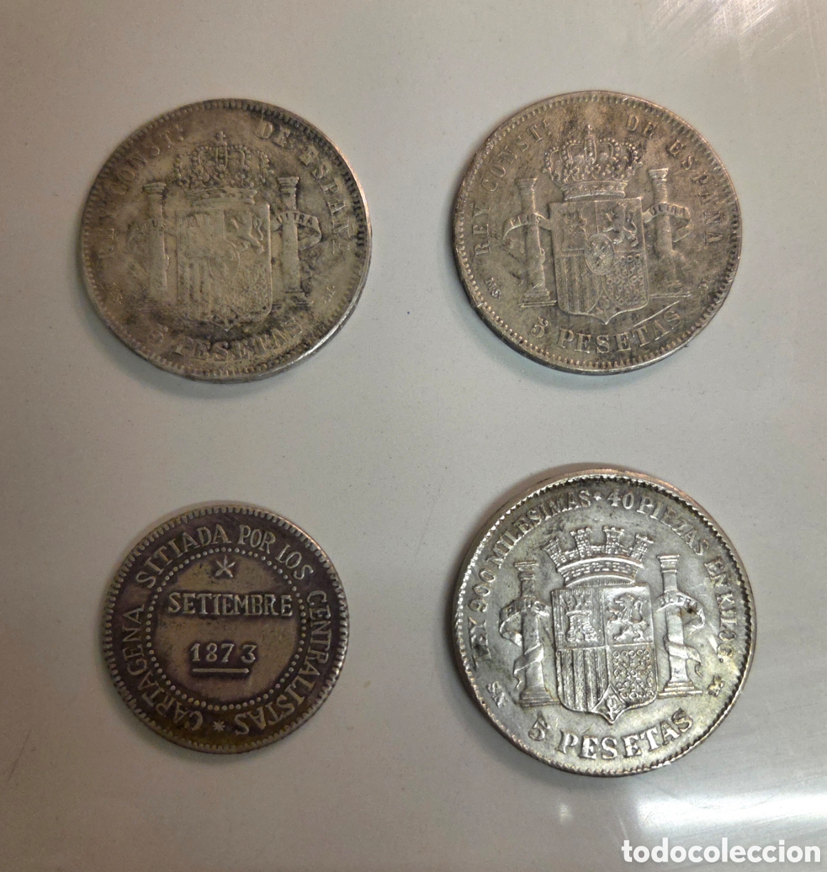 Monedas con errores: MONEDAS DE ESPA&Ntilde;A FALSAS DE &Eacute;POCA. Lote 4 monedas - Foto 2