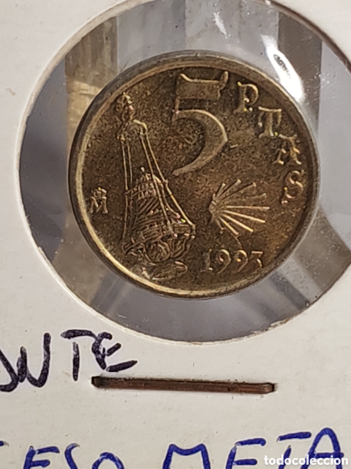 Monedas con errores: Espa&ntilde;a. 5 pesetas. 1993. Xacobeo . Error. Variante de cu&ntilde;o 5 . Sin circular - Foto 4
