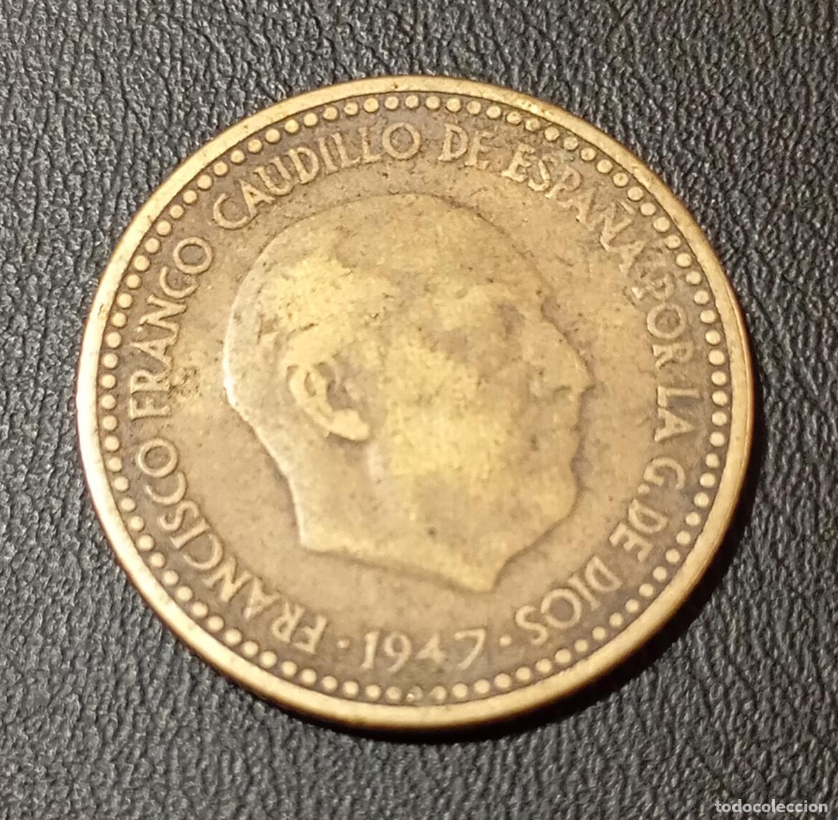 Monedas con errores: ERROR ACU&Ntilde;ACI&Oacute;N EN &rdquo;4&rdquo; DE MONEDA DE 1 PESETA DE 1947 *53. FRANCO. - Foto 2
