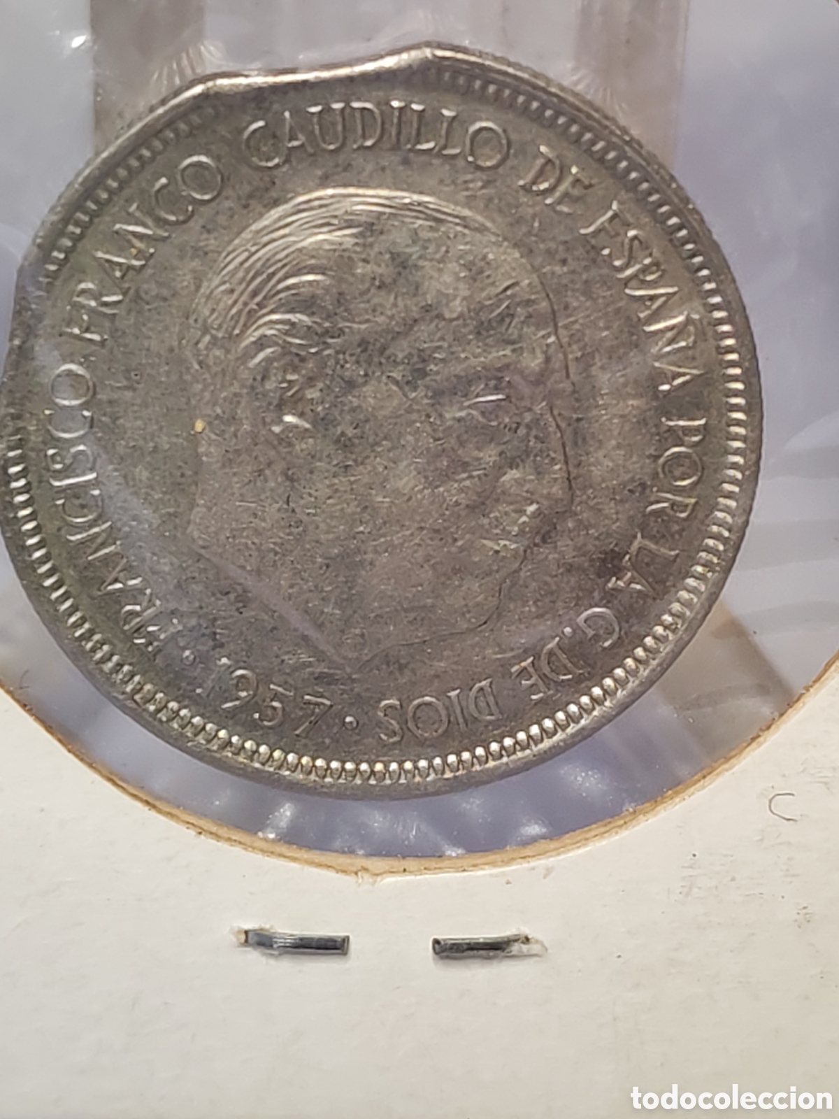 Monedas con errores: Espa&ntilde;a. 5 pesetas. 1957 *75 . Error. doble segmentada. Muy rara y dif&iacute;cil . Sin circular - Foto 4