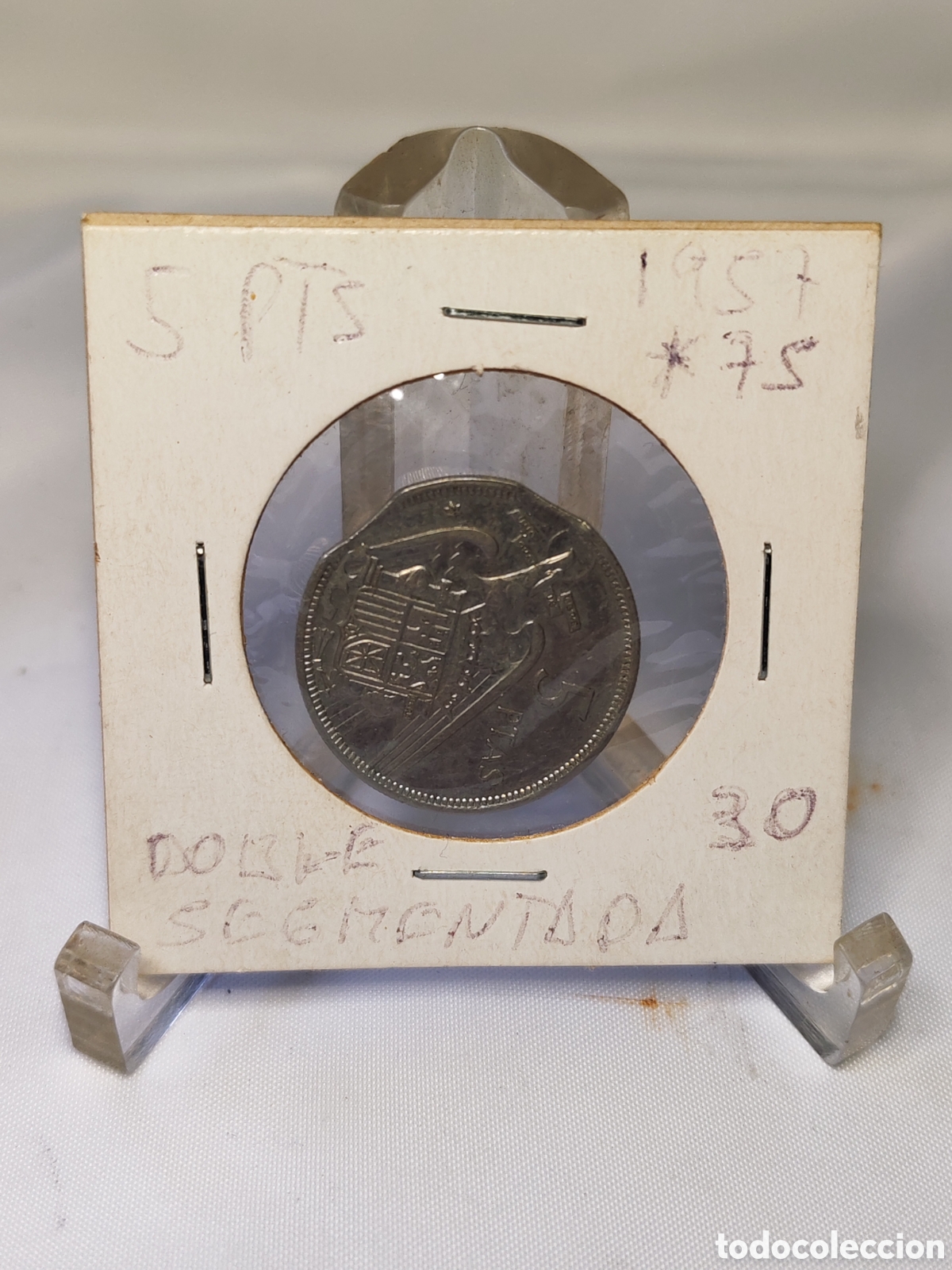 Monedas con errores: Espa&ntilde;a. 5 pesetas. 1957 *75 . Error. doble segmentada. Muy rara y dif&iacute;cil . Sin circular - Foto 1